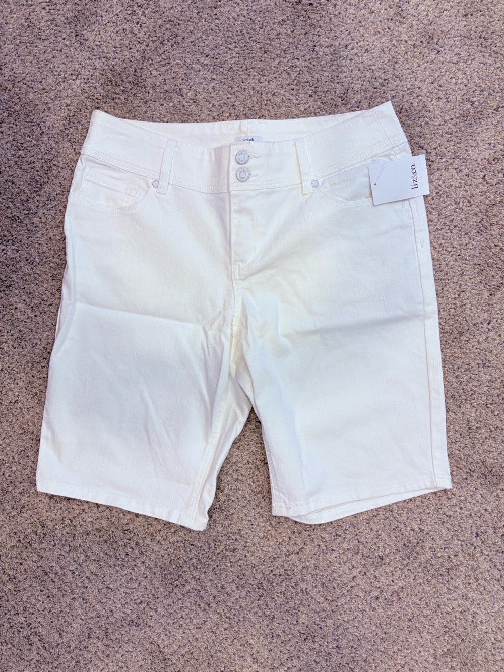 NEW Womens Liz & Co White Denim Bermuda Shorts Size 10 Cotton/Spandex